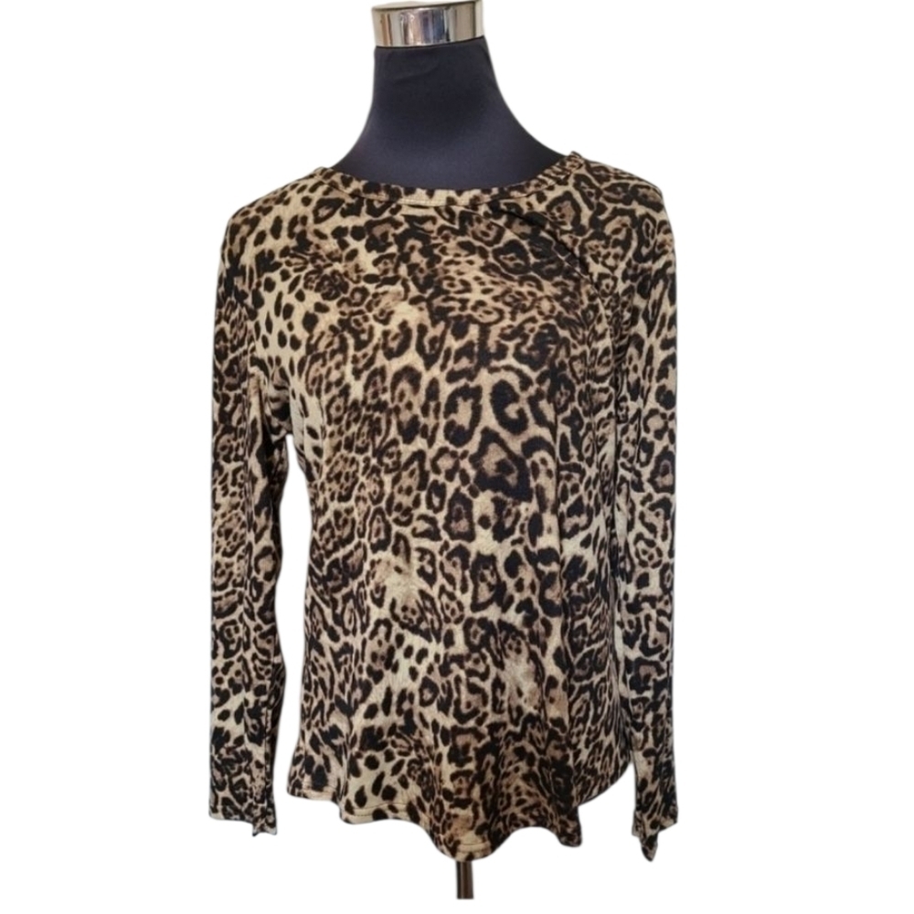 TRÏBE Cotton Blend Leppard Print Long Sleeve Top Size XL NWT